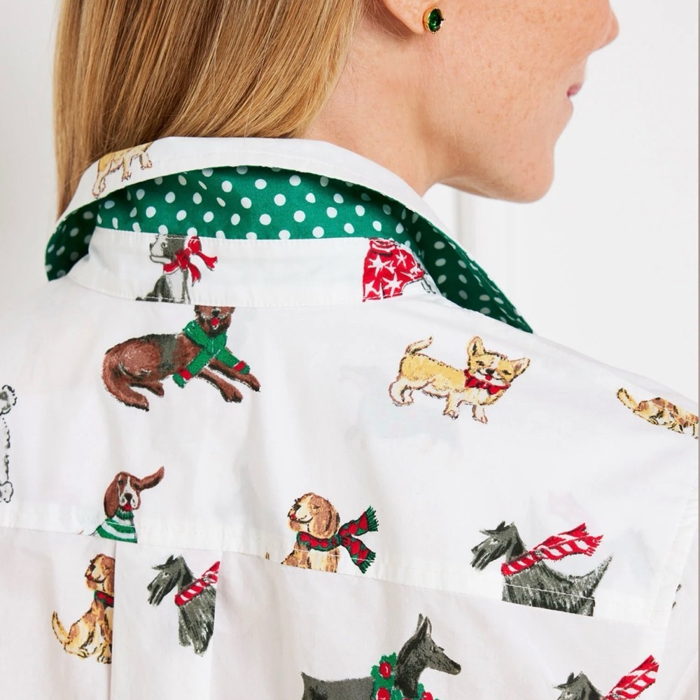 Talbots MODERN CLASSIC SHIRT - DOGS OF CHRISTMAS Size Large - never worn - Picture 2 of 9